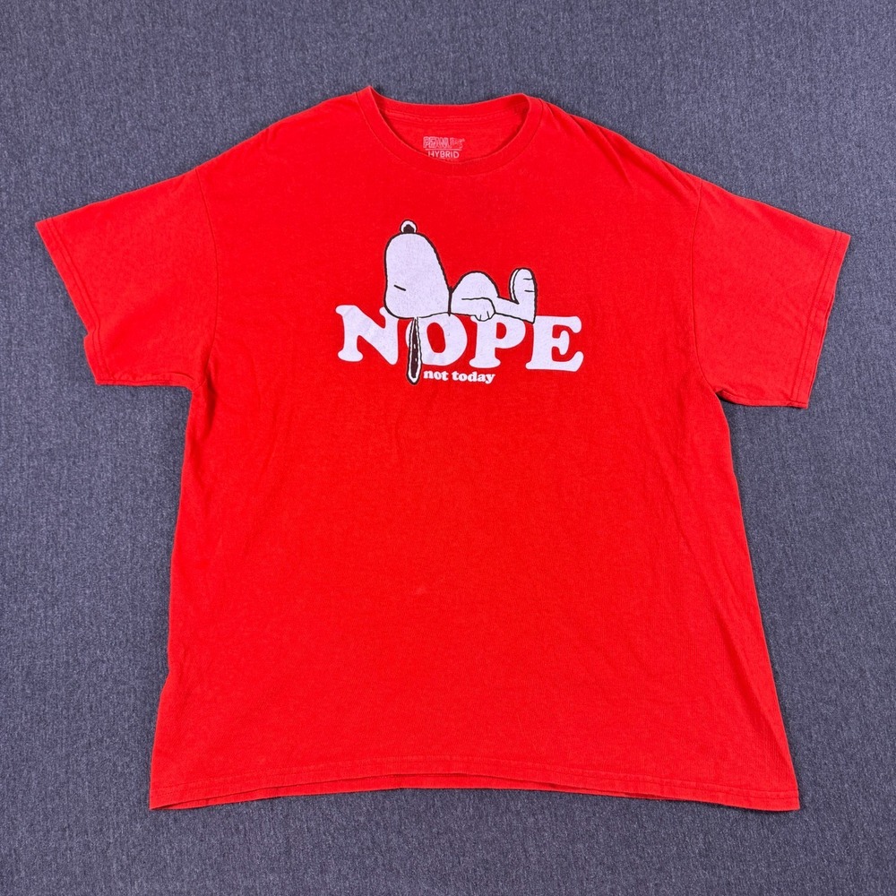 Peanuts Mens Red Snoopy Nope Not Today Crew Neck Hybrid‎ Graphic T-Shirt Size XL